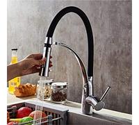 JZWCHQ Robinets de Cuisine LED avec Robinet de mélangeur chromé en Caoutchouc avec aérateur pour la Cuisine à poignée Unique Tirez la flexibilité de la Grue montée sur Le Pont, avec Chrome (Chrome)