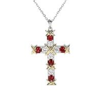 JZWCHQ Ruby Diamond Cross Pendant Real 925 Collier de pendentifs de mariage en argent sterling pour femmes Men Moisanite Jewelry cadeau