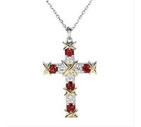 JZWCHQ Ruby Diamond Cross Pendant Real 925 Party Wedding Penndants Collier For Women Men Moissanite