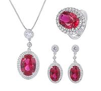 JZWCHQ Ruby Gemstone Diamond Pendant Collier Ring Ring Mariage de mariage Bijoux pour femmes accessoires