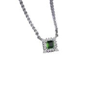 JZWCHQ Square Natural Chrome Diopside 925 Collier pendentif en argent sterling pour femmes bijoux de pierre de pierre cadeau d'anniversaire cadeau