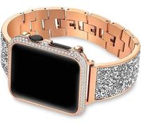 JZWCHQ STRACS STAPS CASE DIAMOND + STRAP BAND 44 mm 40mm 38 mm 42 mm Couverture Iwatch Series 5 4 3 2 1 Bracelet en acier inoxydable Femmes 0000 (couleur: argent, taille: 40 mm)