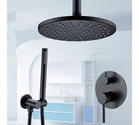 JZWCHQ Système de douche en laiton massif noir mat robinet de salle de bain 20,3 à 30,5 cm pommeau de douche à montage au plafond robinet mitigeur à bras inverseur robinet de douche à main