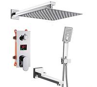 JZWCHQ Système de Douche LCD Digital Fauce de Douche à 3 Voies Ensemble de Douche Ultrathin avec Un mélangeur d'affichage LCD Tap 180 Spout Spout Bath Bath Sethet, Un Ensemble de 16 Pouces