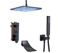 JZWCHQ Système de Douche LED Matte Noir, 10 Pouces Plafond Mount Pain de Douche de Pluie avec Douche à Main, Baignoire en Cascade
