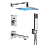 JZWCHQ Système de Douche Nickel brossé, Pomme de Douche à LED Plume, Ensemble de robinets de Douche de Salle de Bain, vanne de Commande en Laiton à 3 Voies, Robinet de Douche de Bain, 16 Pouces, 10