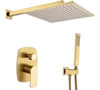 JZWCHQ Système de robinet de douche Ensemble, salle de bain Taps Luxury Rain Mixer Set Set Mur Murled Pluasfall Head Système de douche Système de douche avec pomme de douche et tuyau de douche, or,
