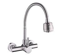 JZWCHQ Tapis de mélangeur de l'évier Zedaro, robinet de rotation de cuisine, acier inoxydable dans la paroi à chaleur froide pour tube Universal Double Hole Taps Horizontal Effluent Water-Tap/B