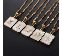 JZWCHQ Tendance 18K Colliers de chaîne mâle carrés naturels de coque naturelle initiale pendentif bijoux en acier inoxydable pour les cadeaux pour femmes