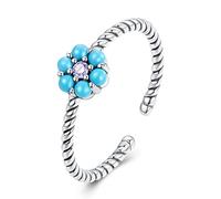 JZWCHQ Turquoise Flower Open Ring S925 Sterling Silver Ring
