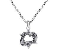 JZWCHQ Vintage Solid 925 Sterling Silver Hexagram Star de David Snake Pendant Collier pour hommes Femmes 60 cm Chaîne