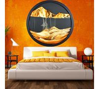 JZWLW Paysage de sable rotatif 3D - Art de sable mobile - 44-60cm - Cadre rond en verre pour sable des profondeurs marines, décoration murale, salon, bureau, cadeaux (44cm, yellow + black)