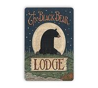 JZZANG Panneau en étain The Black Bear Lodge, ours noir sous la lune et les étoiles, décoration murale pour maison, garage, bar, club, hôtel, 30,5 x 43,2 cm
