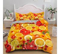 JZZFBW Housse De Couette 160x200cm Fruits Rouges Doux Parure Housse Couette 2 Personnes avec Fermeture éClair + 2 Taies d'oreiller 65x65cm