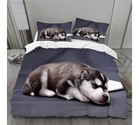 JZZFBW Housse de Couette 220x240 Chien Husky Parure de Lit Gris Foncé Ensemble de Lit Reversible Housse de Couettes Microfibre et 2 Taies d'oreiller 65x65 cm avec Fermeture Éclair
