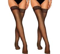 K BKVAVA Lot de 2 paires de bas en résille pour femme, Noir , Taille unique