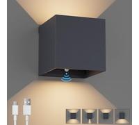 K-Bright Applique Murale Interieur avec Détecteur de Mouvement 5W LED Lampe Murale Sans Fil avec Interrupteur, USB Rechargeable Batterie Lampe, Blanc Chaud 3000K, Anthracite