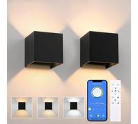 K-Bright Appliques murales LED 2 pièces avec télécommande, 14W, intensité variable 3000K-6000K, angle de faisceau réglable vers le haut, éclairage mural IP65 Noir