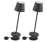 K-Bright Lampe de table à batterie LED | Dimmable luminosité | Rechargeable Couleur de Lumière blanche froide | Pour l'intérieur et l'extérieur | Contacter la base de recharge | gris foncé(2 pièces)