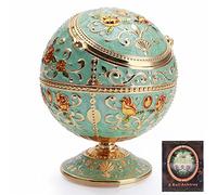 K COOL Cendrier coupe-vent avec couvercle en métal portable pour l'extérieur et l'intérieur - Motif estampillé à la main - Cadeau fantaisie pour homme et femme (vert jade)