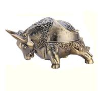 K COOL Vintage Windproof Bull Ashtray for Cigarettes with Lid Metal Portable Decorative Ashtray Indoor Outdoor Hand Carved Nice Gift Ornament for Women Men (Antique Brass)