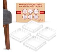 K.D.J. Brand Lot de 4 patins de meubles carrés transparents - 30 x 30 mm - Protection de sol pour piano - En verre - Pour pieds de chaise - Fabriqués en Allemagne