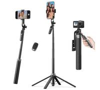 K&F CONCEPT 177cm Trépied téléphone à 4 Pieds avec Poignée Stabilisatrice, Télécommande Bluetooth, Rotation 360°, Perche à Selfie Compatible avec iPhone Android, pour Voyage Vlog