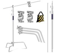 K&F CONCEPT 330CM Support en C en Acier Inoxydable Robuste avec Bras de Perche, trépied de lumière de Photographie réglable avec Bras de Maintien de 126cm, 2 têtes de poignée pour Studio, Charge 20KG