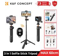 K&F CONCEPT 60cm 3 en 1 : Perche à selfie, support de bureau, rotule, support de téléphone portable, trépied pour appareil photo GoPro avec télécommande Bluetooth MS11 Tripod