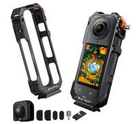 K&F Concept Cage en Aluminium et Bouchon d'objectif Doigts Pliants Mousse Anti-Vent Compatible avec Insta360 X5