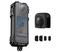 K&F CONCEPT Cage Protection Aluminium Compatible Insta360 X5 | Cage en aluminium avec cache-objectif silicone, pas de vis 1/4" et 2 supports cold shoe pour Insta360 X5.