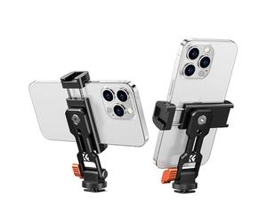 K&F Concept Clip Métallique Téléphone 2 Cold Shoes | Réglage vertical/horizontal, tapis silicone, compatible iPhone/Samsung/Xiaomi - MS18