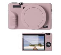 K&F CONCEPT Coque de protection en silicone souple pour appareil photo, compatible avec Canon PowerShot G7X Mark III, G7X3, avec bouchon d'objectif amovible et film de protection d'écran*1-Gris Violet