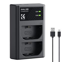 K&F CONCEPT LP-E6/LP-E6N/LP-E6NH Chargeur Rapide à Double Fente | Compatible Micro USB et Double Interface Type-C pour Canon EOS R5, EOS R6, EOS R, EOS 5D Mark IV Câble USB Batterie Chargeur