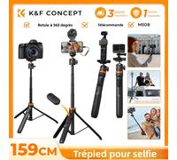 K&F CONCEPT MS08 Perche à Selfie Trépied pour Téléphone 159mm Support Extensible 2-en-1 avec Télécommande Tête Rotative 360° pour DJI Osmo Pocket 4 3 MS08