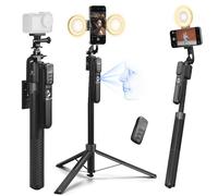 K&F Concept Perche Selfie 180CM Trépied de Suivi AI 360°, Déploiement Automatique et Repliage Rapide, 2 Anneau Lumineux, Contrôle par Gestes, Télécommande Bluetooth, 7 en 1 pour Vidéo/Vlog/Live