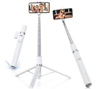 K&F Concept Perche à Selfie Auto-Ouvert, Selfie Stick Trépied avec Télécommande Bluetooth Rechargeable, Support de Téléphone pour Vlog, Design Pliable et Léger, Compatible avec iPhone/Android, Blanc