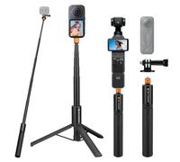 K&F CONCEPT Perche à Selfie Trépied, Extensible 120cm en Aluminium Léger | 2 en 1 Compatible avec DJI Pocket 4/3, Insta360 X6/X5/4/3/Ace Pro, GoPro Hero 13-8, Osmo Action 5/4/3 Pro, Luna Ultra, MS21
