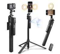 K&F Concept Perche Selfie 180CM Trépied de Suivi AI 360°, Déploiement Automatique et Repliage Rapide, 2 Anneau Lumineux, Contrôle par Gestes, Télécommande Bluetooth, 7 en 1 pour Vidéo/Vlog/Live