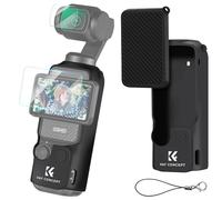 K&F CONCEPT Protections Coque Silicone Compatible avec DJI Osmo Pocket 3 et Film Protection Écran et Protecteurs d’Objectif et Courroie Verre Trempé Dureté 0,3mm 9H Anti-Rayure