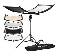 K&F CONCEPT Réflecteur Incurvé 100x45cm avec Support Portrait | Noir blanc argent or, ouverture rapide, forme U, inclut support 1.5m et sac transport, LE11