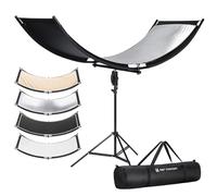 K&F Concept Réflecteur incurvé en forme de U 180 x 60 cm avec tissu réfléchissant 4 en 1, noir/or/blanc/argent, avec support de 1,9 m, avec sac de rangement, pour studio photo