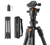 K&F Concept Trépied Appareil Photo Voyage, 163CM Trepied Léger en Aluminium, Trépied pour Smartphone avec Téléphone Support, Trépieds Caméra Compact avec 360° Rotule Ball pour DSLR Caméra(Seul 1.24KG)