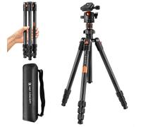 K&F Concept Trépied Carbone 162cm Compact Voyage | Léger 1.13kg, rotule 360°, plaque dégagement rapide, pour DSLR, Omni Pro - O254C2+BH-36