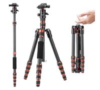K&F Concept Trépied Carbone Monopode 153cm pour DSLR | Compact voyage 5 sections, rotule métal, sac transport inclus, charge 8kg, noir/orange - A225C0+BH-25L