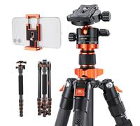 K&F Concept Trépied Carbone Monopode 172cm pour DSLR | Compact 5 sections, rotule métal, sac transport, charge 10kg, noir/orange, Omni - O255C4+BH-28L