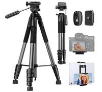 K&F Concept Trépied Photo 190cm pour Smartphone avec Clip | Tête panoramique amovible, télécommande Bluetooth, compatible DSLR Nikon/Canon/Sony/iPhone - S255A3+BV01