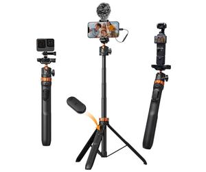K&F CONCEPT Trepied Smartphone et Appareil Photo 159cm 2-en-1, Perche à Selfie Extensible avec Télécommande Bluetooth, Compatible avec iPhone GoPro Samsung Canon Nikon Sony