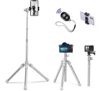 K&F Concept Trepied Smartphone Léger, 170cm Extensible Trépied Appareil Photo Voyage, Perche a Selfie Blanc pour Téléphone- DSLR