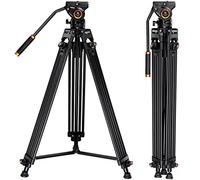 K&F Concept Trépied Vidéo,184cm Trépied d'Aluminium avec 360° Tête Fluide, Trépied Vidéo Robuste Professionnel et Plaque de Dégagement Rapide pour DSLR, Caméscope, Charge Maximale 8KG